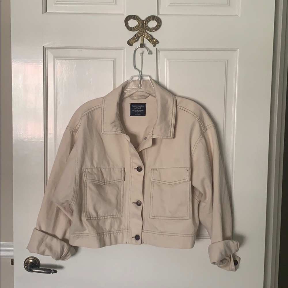 Cream cotton canvas box jacket